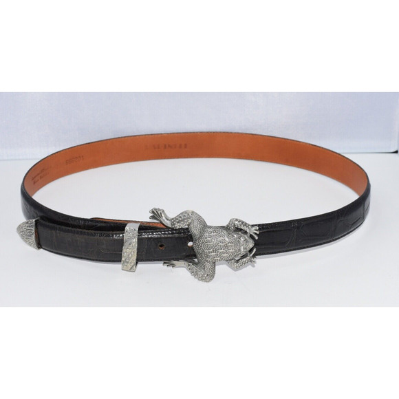 Hartnell Women's Medium Alligator Leather Belt w/ Silver Frog Pewter Belt Buckle - Picture 2 of 9